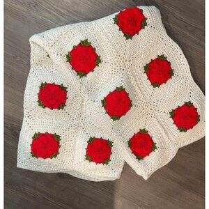 Handmade rose crochet throw blanket 52"x70"